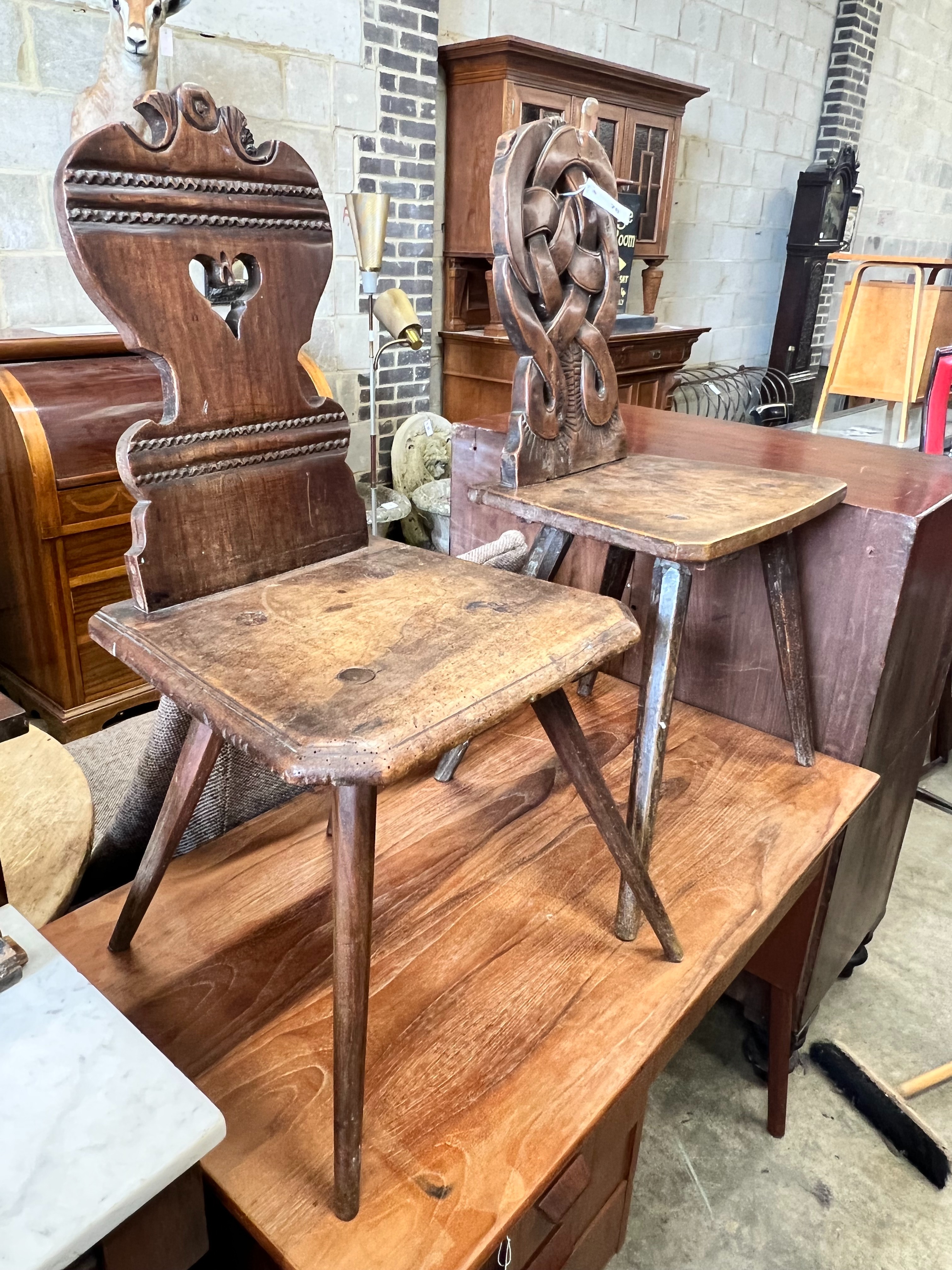 Two 19th century French walnut provincial chairs, larger 44 x 34cm height 86cm